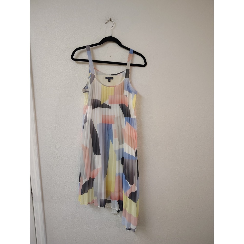 Madison Women Small Abstract Geometric Pleated Asymmetrical Handkerchief Dress